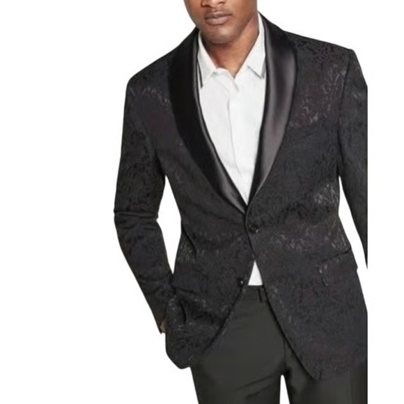 NWT Zara Man Black Jacquard Elegant Tuxedo Blazer Size 38